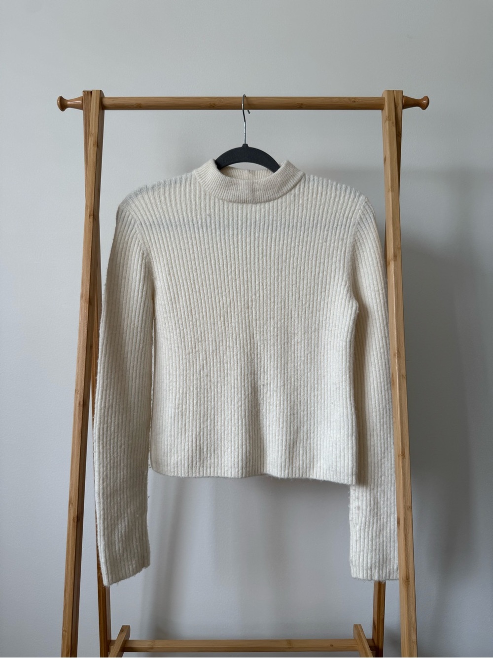 Maje Ivory Wool Ribbed Crew Neck Sweater, Size 2